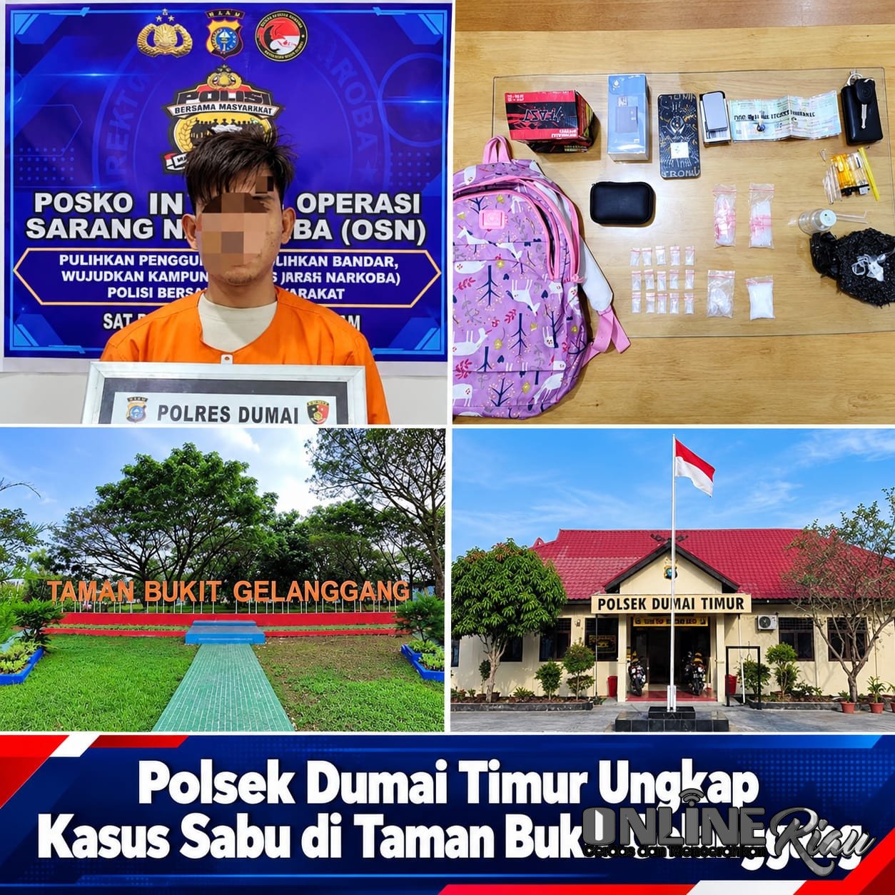 Polsek Dumai Timur Ungkap Kasus Sabu di Taman Bukit Gelanggang, 17 Paket Seberat 26,43 Gram Disita